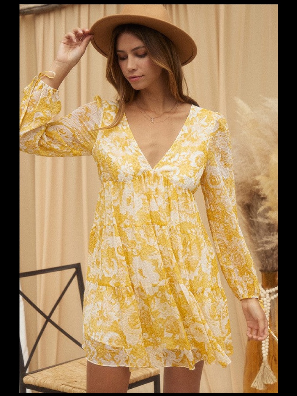 Endless Blu Yellow Floral V-Neck Flowy Mini Dress ♥️♥️